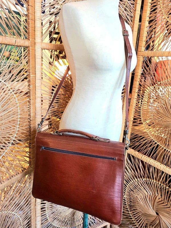 Vintage 70s /80s Satchel Leather Briefcase Shoulder Bag