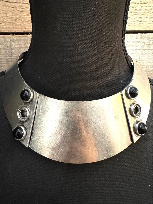 Zara Silver & Black Cabochon Cleopatra Style Collar