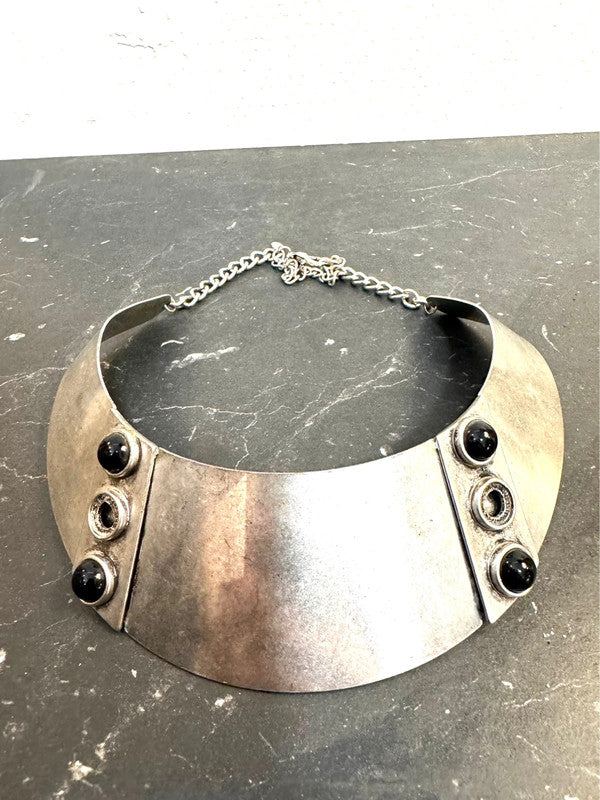 Zara Silver & Black Cabochon Cleopatra Style Collar