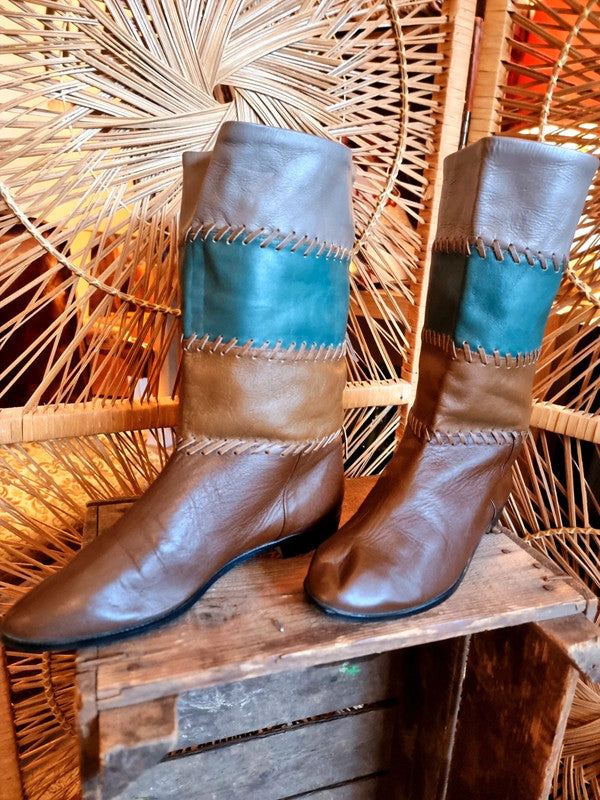 Vintage 80's Patchwork Leather Boots