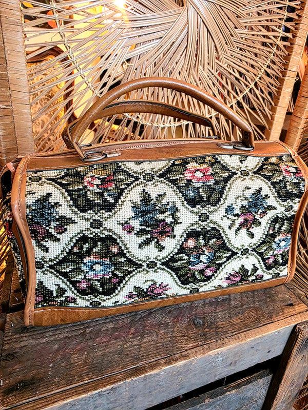 Vintage 60's/70's Tapestry Carpet Bag with Floral Design