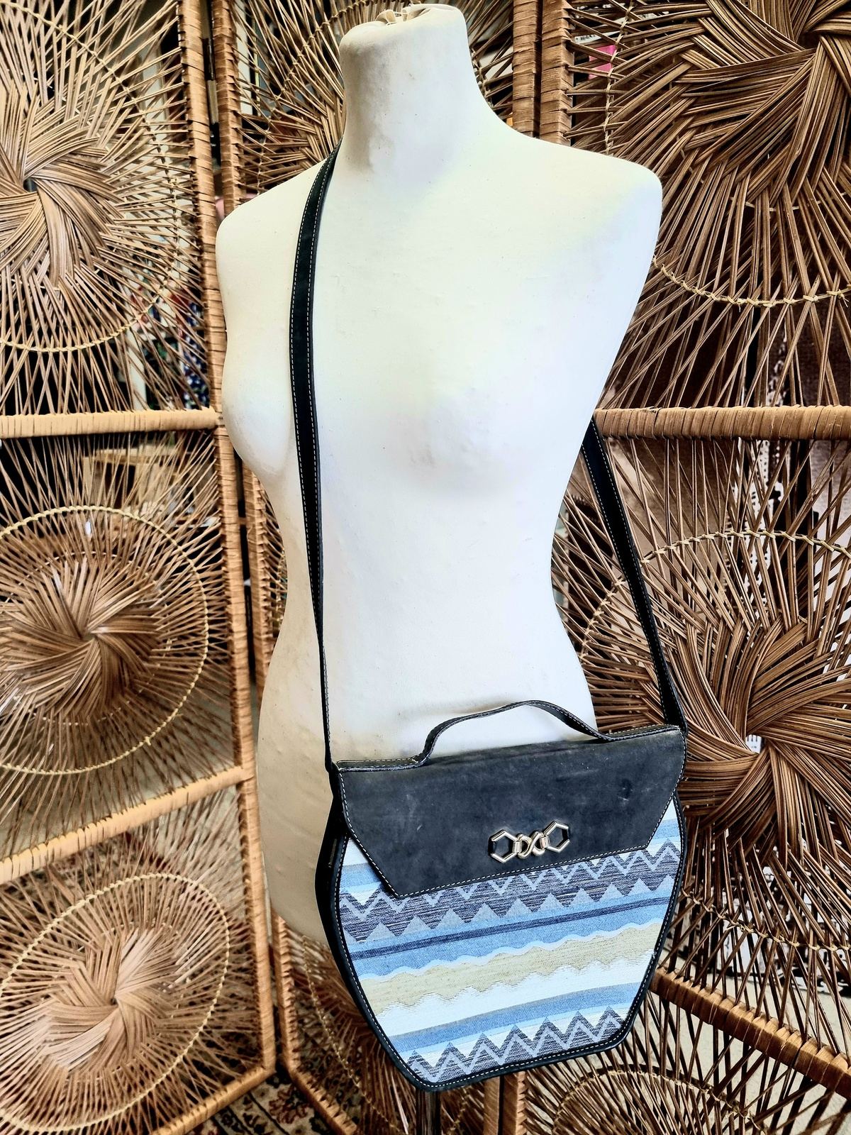 Vintage Leather & Aztec Hand - Shoulder Bag
