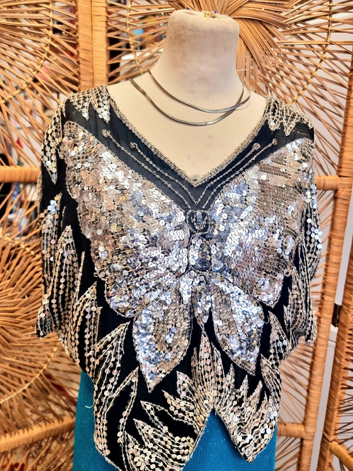 Vintage 70s / 80s Butterfly Sequin Top