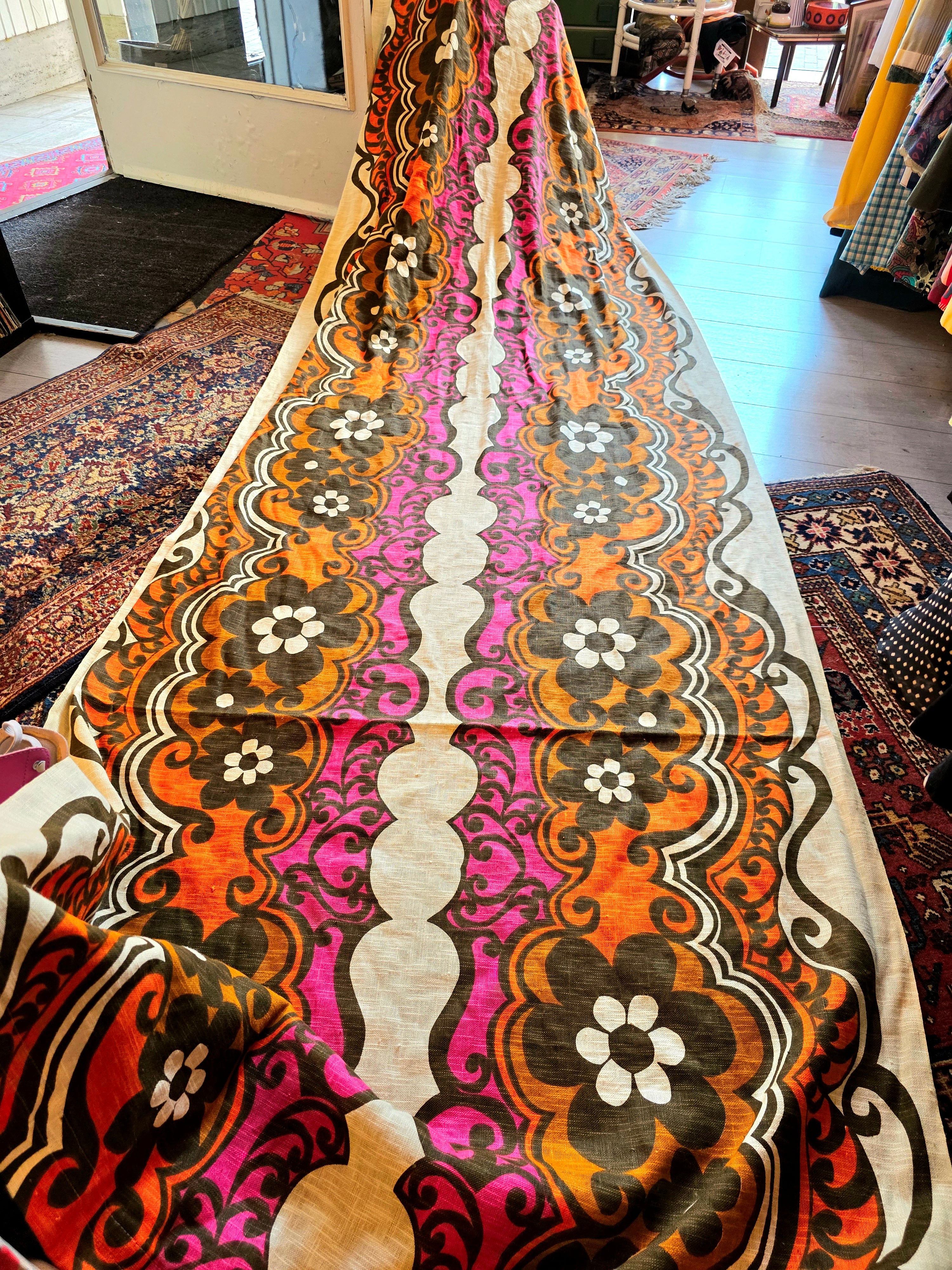 Vintage retro Original 1970s Floral Curtain