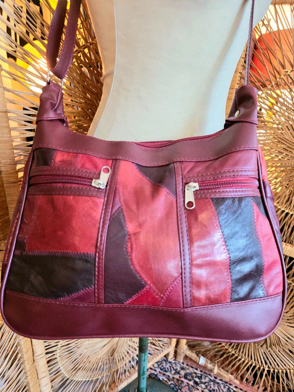 Vintage 80s Deadstock Leather Patchwork Shoulder Bag