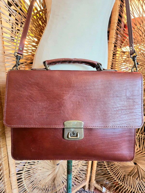 Vintage 70s /80s Satchel Leather Briefcase Shoulder Bag