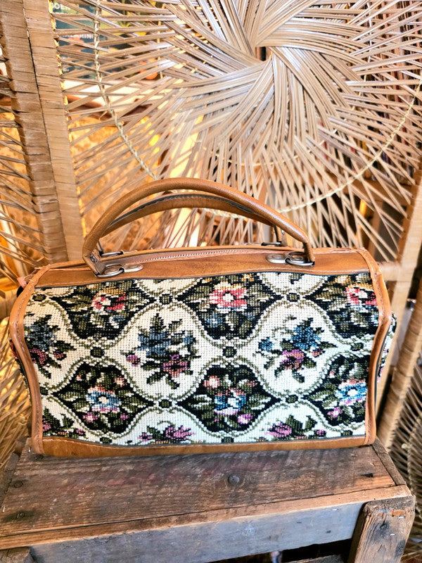 Vintage 60's/70's Tapestry Carpet Bag with Floral Design