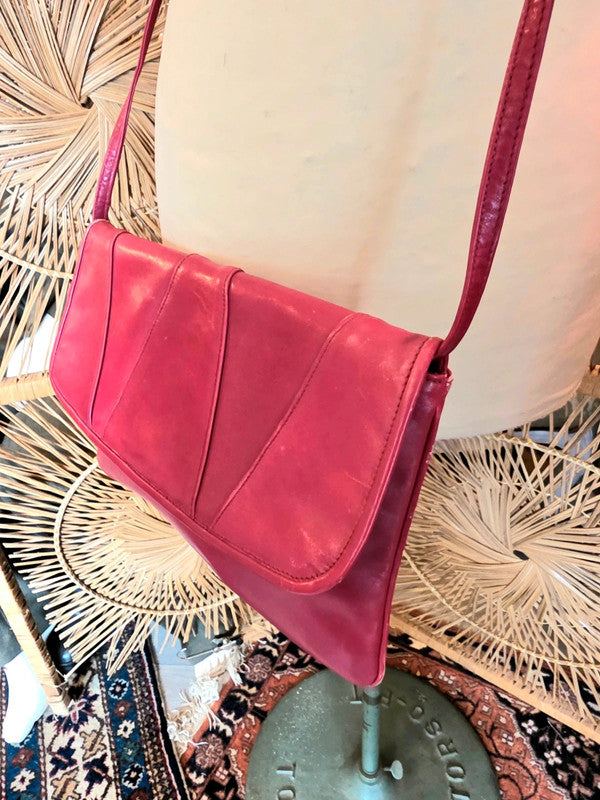 Vintage 80’s Orchid Color Leather Shoulder Bag