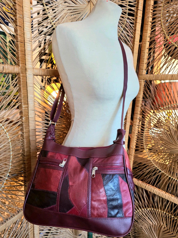 Vintage 80s Deadstock Leather Patchwork Shoulder Bag