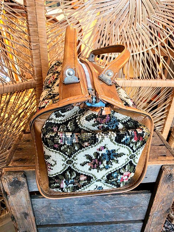 Vintage 60's/70's Tapestry Carpet Bag with Floral Design