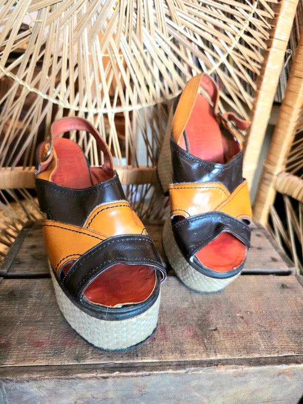 Vintage 70s Moulin Rouge Platform Sandals Shoes