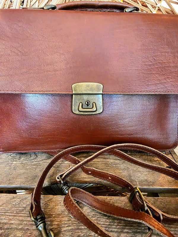 Vintage 70s /80s Satchel Leather Briefcase Shoulder Bag