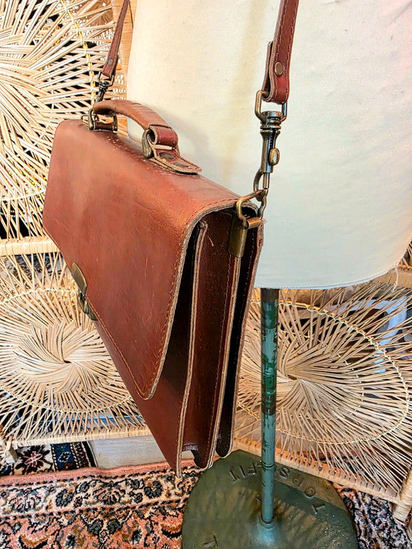 Vintage 70s /80s Satchel Leather Briefcase Shoulder Bag
