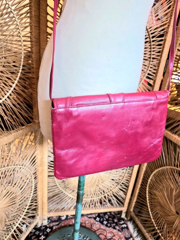 Vintage 80’s Orchid Color Leather Shoulder Bag