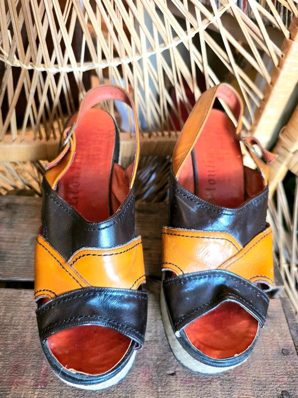 Vintage 70s Moulin Rouge Platform Sandals Shoes