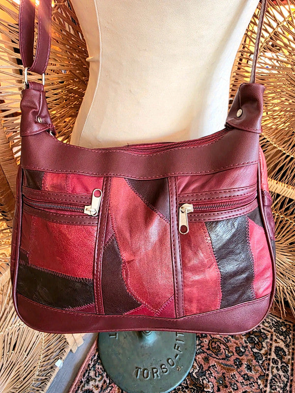 Vintage 80s Deadstock Leather Patchwork Shoulder Bag