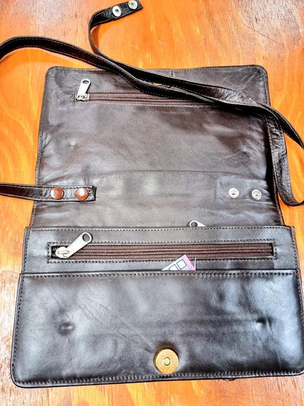 Vintage 80s Leather Shoulder & Clutch Tas