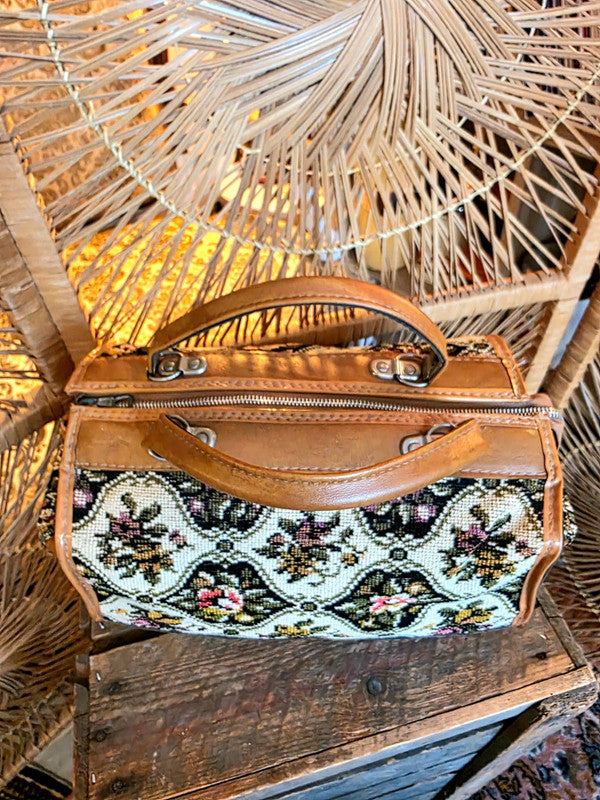 Vintage 60's/70's Tapestry Carpet Bag with Floral Design
