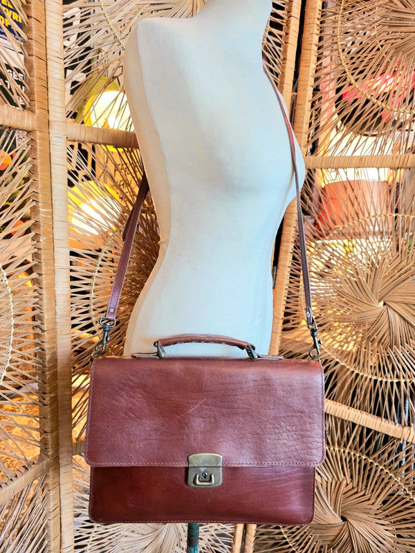 Vintage 70s /80s Satchel Leather Briefcase Shoulder Bag