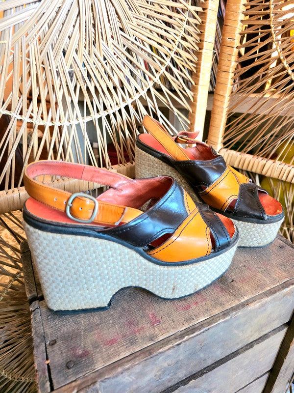 Vintage 70s Moulin Rouge Platform Sandals Shoes