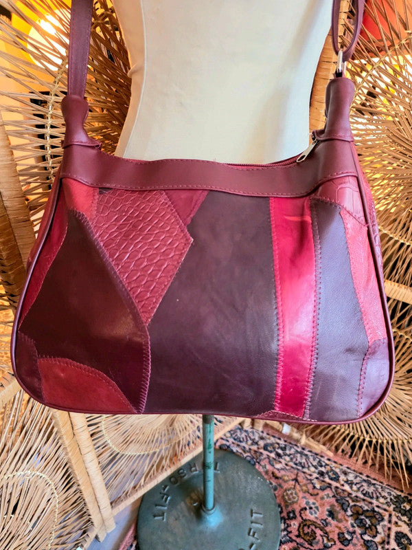 Vintage 80s Deadstock Leather Patchwork Shoulder Bag
