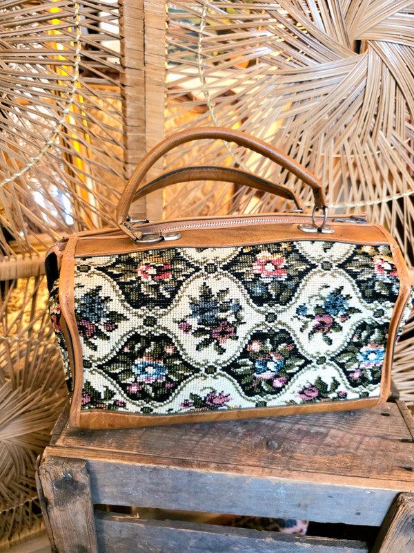 Vintage 60's/70's Tapestry Carpet Bag with Floral Design