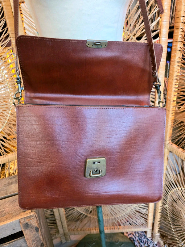 Vintage 70s /80s Satchel Leather Briefcase Shoulder Bag
