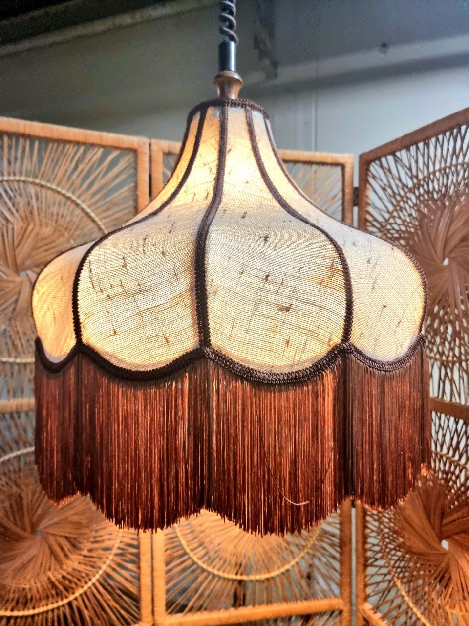 Vintage 60s / 70s Adjustable Fringe Ceiling Lamp Hanglamp