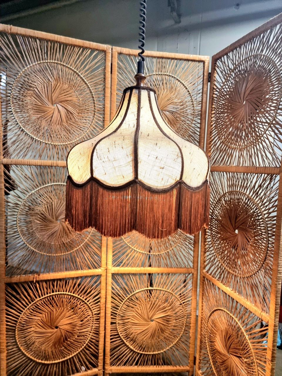 Vintage 60s / 70s Adjustable Fringe Ceiling Lamp Hanglamp