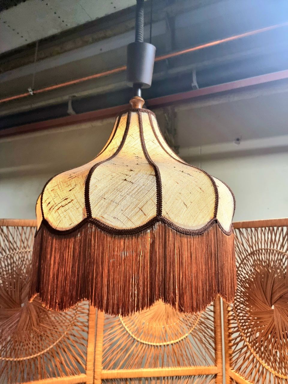 Vintage 60s / 70s Adjustable Fringe Ceiling Lamp Hanglamp