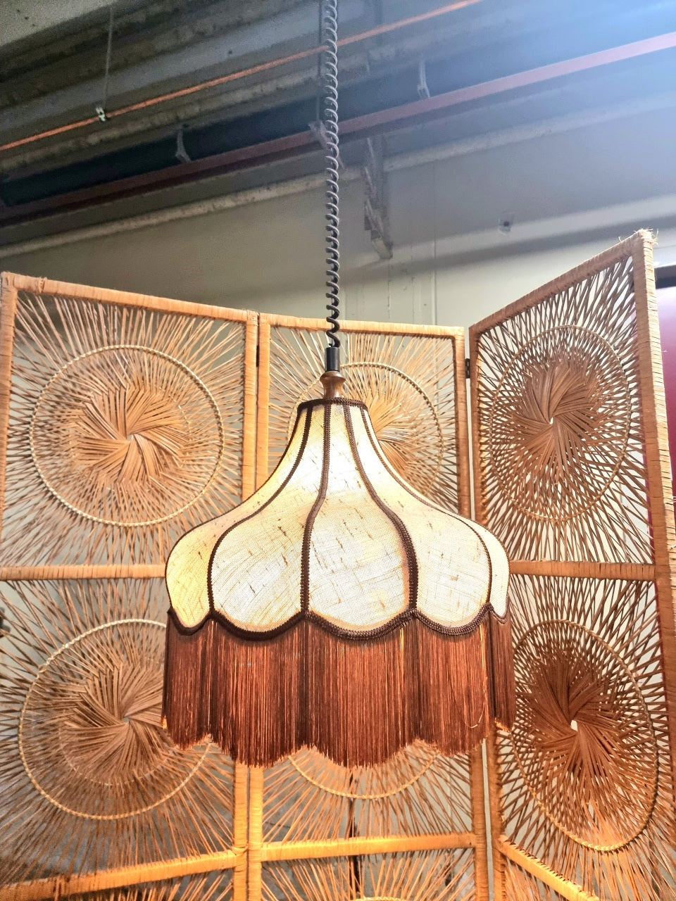 Vintage 60s / 70s Adjustable Fringe Ceiling Lamp Hanglamp