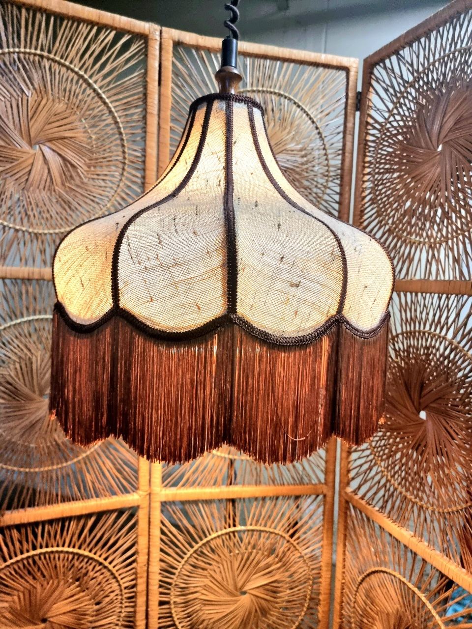 Vintage 60s / 70s Adjustable Fringe Ceiling Lamp Hanglamp