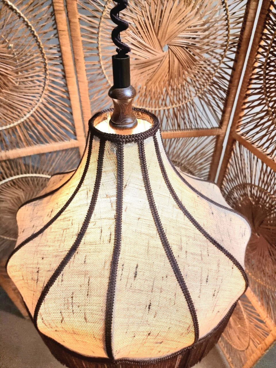 Vintage 60s / 70s Adjustable Fringe Ceiling Lamp Hanglamp