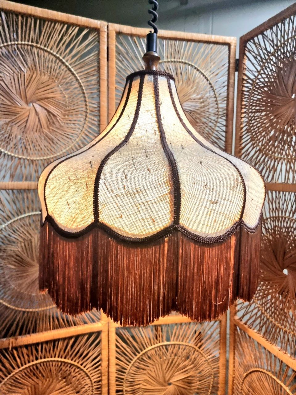 Vintage 60s / 70s Adjustable Fringe Ceiling Lamp Hanglamp