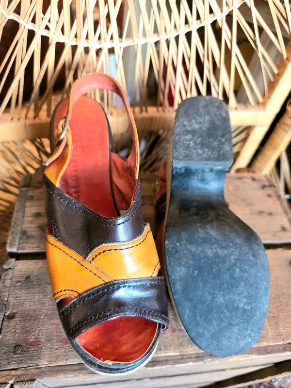 Vintage 70s Moulin Rouge Platform Sandals Shoes