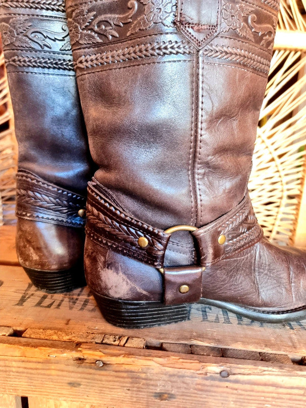 Vintage Leather Western Cowboy Boots