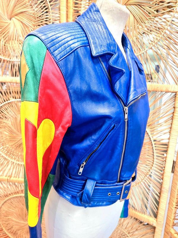 80s' unknown reflector riders jacket Black Satin Los Angeles