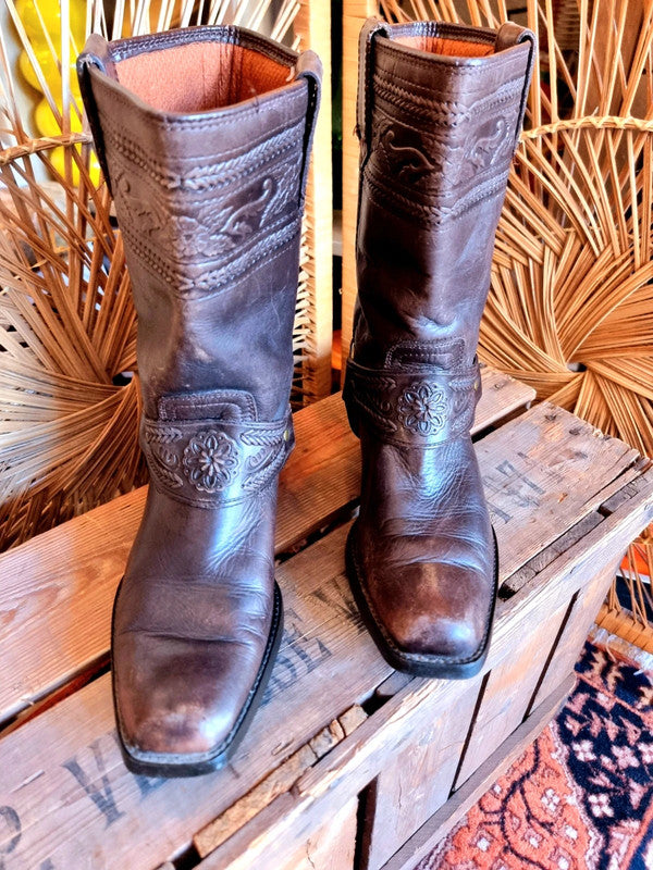 Vintage Leather Western Cowboy Boots