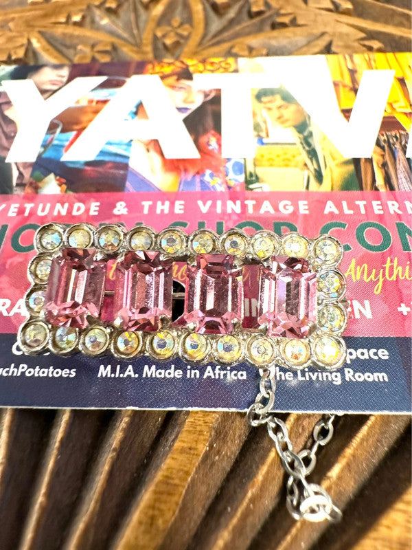 Vintage Costume Silver-Tone Clear & Pink Rhinestone Brooch