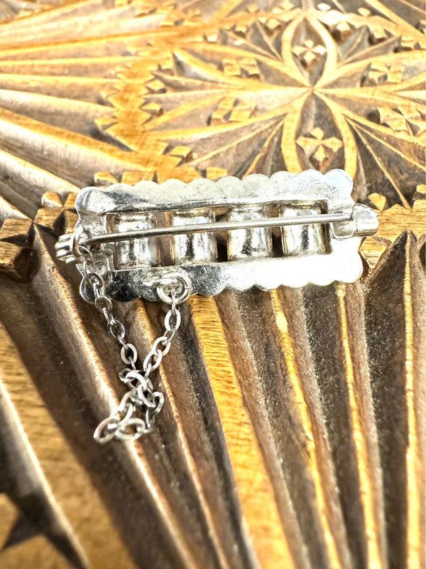 Vintage Costume Silver-Tone Clear & Pink Rhinestone Brooch