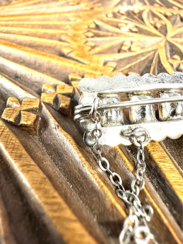 Vintage Costume Silver-Tone Clear & Pink Rhinestone Brooch