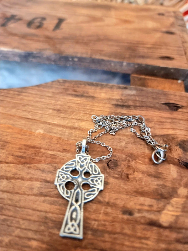 Vintage Sterling Silver Celtic Cross Necklace