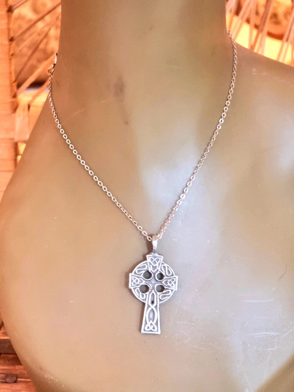 Vintage Sterling Silver Celtic Cross Necklace