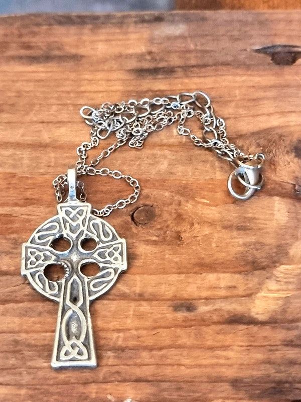 Vintage Sterling Silver Celtic Cross Necklace