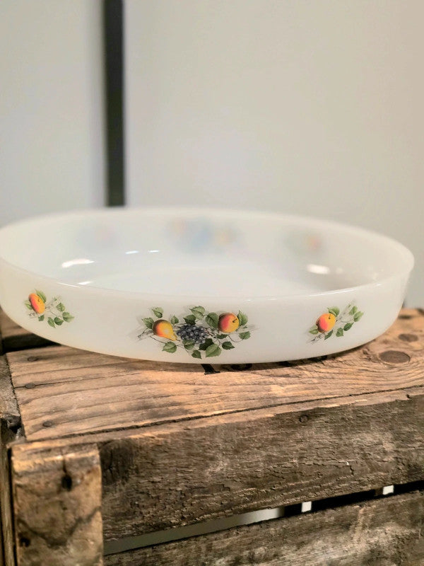 Brand new 70s Arcopal Fruits de France oval baking dish