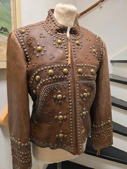 Vintage Double-D Ranch Texas Leather Gold Studded Jacket