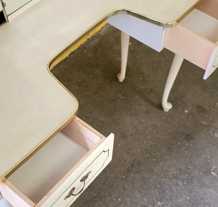 Vintage French Vanity Desk /Flip-Up Mirror & Floral Stool