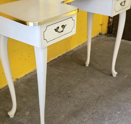 Vintage French Vanity Desk /Flip-Up Mirror & Floral Stool