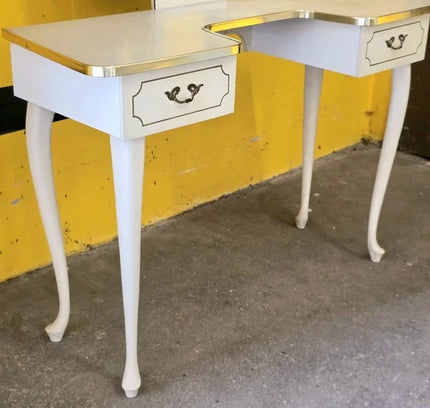 Vintage French Vanity Desk /Flip-Up Mirror & Floral Stool