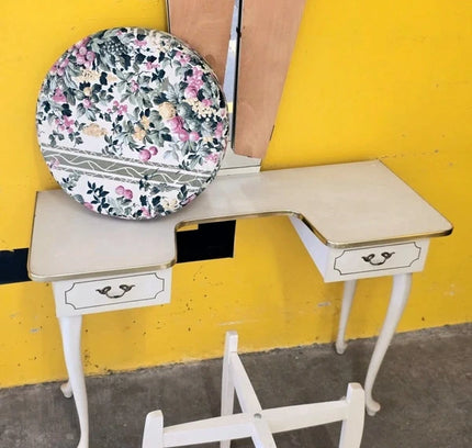 Vintage French Vanity Desk /Flip-Up Mirror & Floral Stool